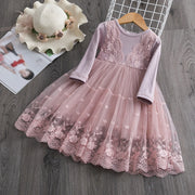 Kids Dresses For Girls 2-7Y Flower Lace Patchwork Tulle Dress Wedding Little Girls Party Birthday Dress Children Casual Clothing