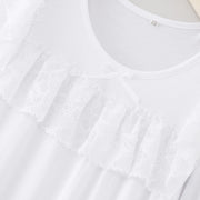 Kids Girls Lace Dress Children Nightdress Solid Color Ruffle Autumn Long Sleeve White Princess Dress Home Robe Sleepwear Vestido