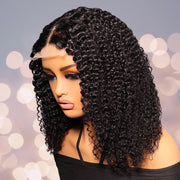 Wigs For Women Kinky Curly Lace Wig Human Hair Brazilian Hair Curly Bob Wig 200D 4X4 Lace Closure Wigs With Pre-Plucked Natural