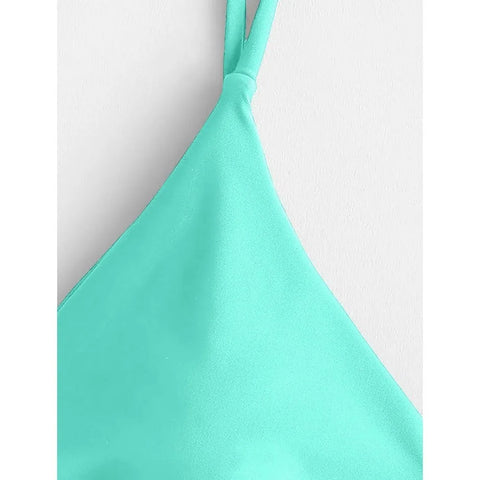 Women's Solid Spaghetti Strap Bralette Bikini Set Two Piece Swimsuit