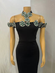 Women Slash Neck Short Sleeve Diamond Halter Bodycon Long Maxi Dress 2025 Birthday Evening Street Sexy Party Dresses