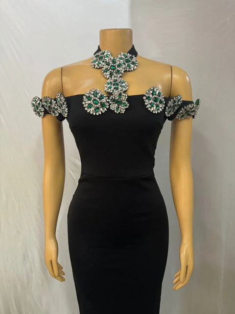 Women Slash Neck Short Sleeve Diamond Halter Bodycon Long Maxi Dress 2025 Birthday Evening Street Sexy Party Dresses