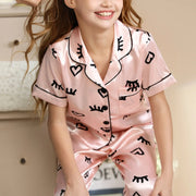 Children's Sleepwear Suits Home Wear Thin Short Sleeve Cardigan Shirts Tops+Pants Children's Pajamas Set Summer Leisure Clothes