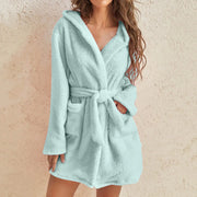 Soid Color Warm Winter Robes For Ladies 2022 Plush Pajamas Robes with Belt Women Hooded Homewear Bathrobe Sleepwear Women