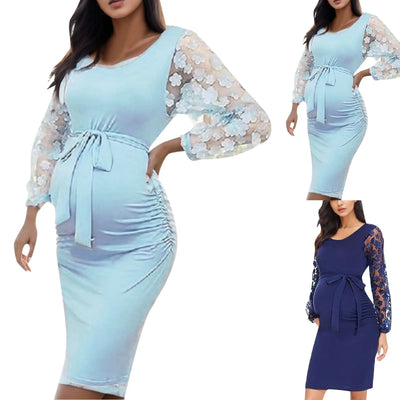 Women Maternity Dress Temperament Long Sleeve Nursied Baby Dresses Lace Nightgown Breastfeeding Nightshirt Outfits For Woman