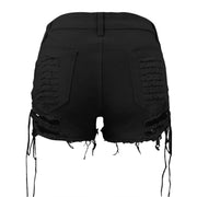 Retro 90s Gothic Punk Sexy Jeans Women Shorts Hollow Out Drawstring Hip Hop Streetwear Denim Shorts Ripped Tassels Hotpants 3XL