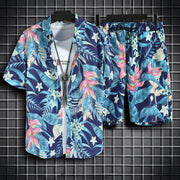 Printing Mens Summer Set 2pc Casual Sportswear Simple Series Short Sleeve Shirt And Shorts Two Piece Sets For Male Ropa Hombre