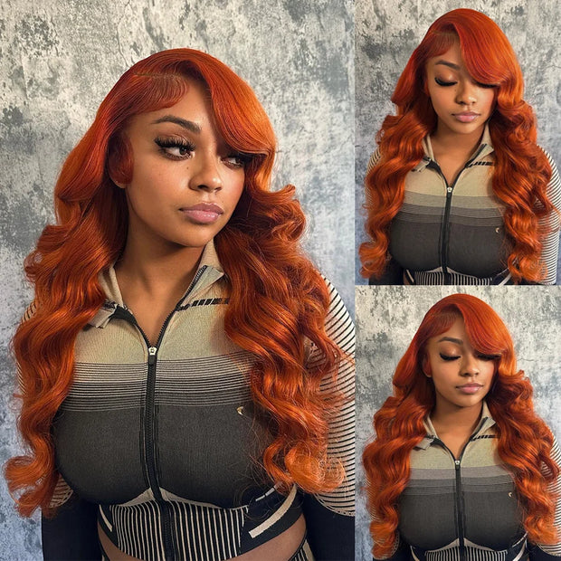 Wiggogo Body Wave Orange Ginger Lace Front Wig 100% Human Hair 30 36 Inch 13X6 Hd Lace Frontal Wigs 13X4 Brazilian Colored Wigs