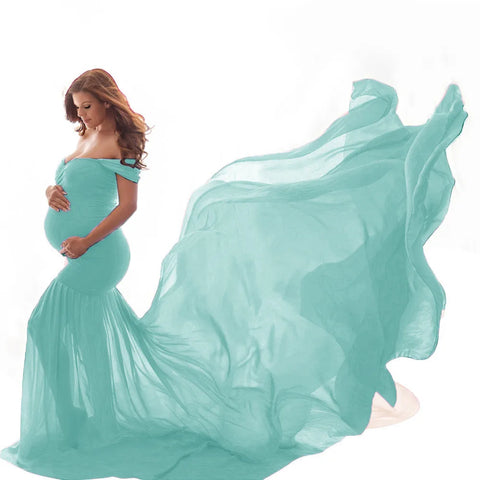 Soft Chiffon Fabric Maternity Photography Props Dress Off Shoulder Sleeveless Solid Maternity Dress Belts одежда для беременных
