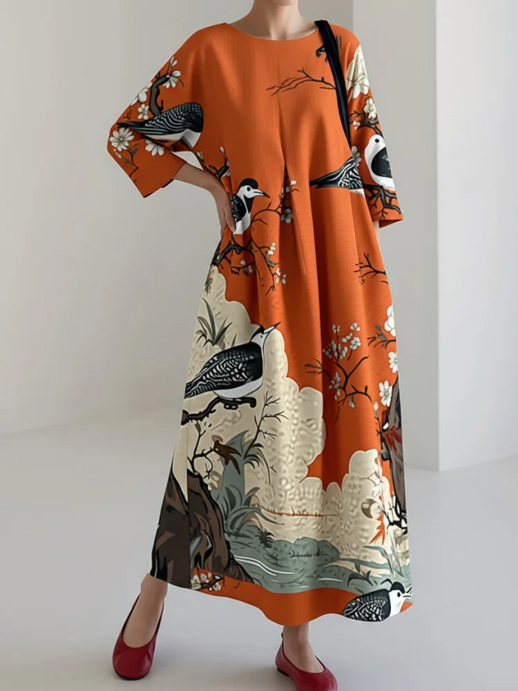 Vintage Print 3/4 Sleeve Swing Maxi Dress – view 3 of 5