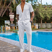 Loose Casual Set Mens Two Piece Outfit Solid Color Short Sleeve Shirts Long Pants Spring And Autumn Fashion Casual Clothes