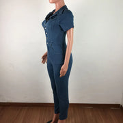 Womens' Jeans Button Tight Fit Fitting Casual Distressed Pants Jumpsuits Short Sleeves Jumpsuit Slim-Fit Long Trousers Mujer