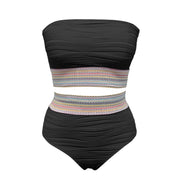 2025 New Bandeau Swimsuit Women High Waist Two-Piece Swimwear Sexy Strapless Bikinis Sets Ladies Bathing Suit Solid Biquini