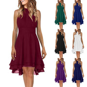 Vestidos Women'S Dress Solid Color Sexy Off-Shoulder Sleeveless Dress 2024 Pleated Summer Round Neck Hanging Neck A-Line Dress
