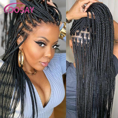 36" Full Lace Braided Wigs Synthetic Hair Box Braids Lace Front Wigs Knotless Braided Wigs For Black Women Braiding Wigs African