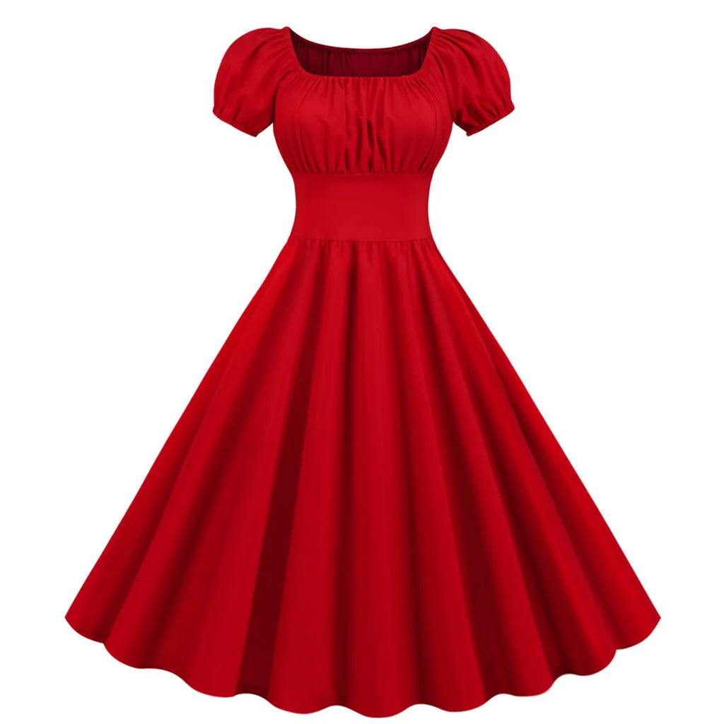 Square Neck Puff Sleeve Swing Dress – main view
