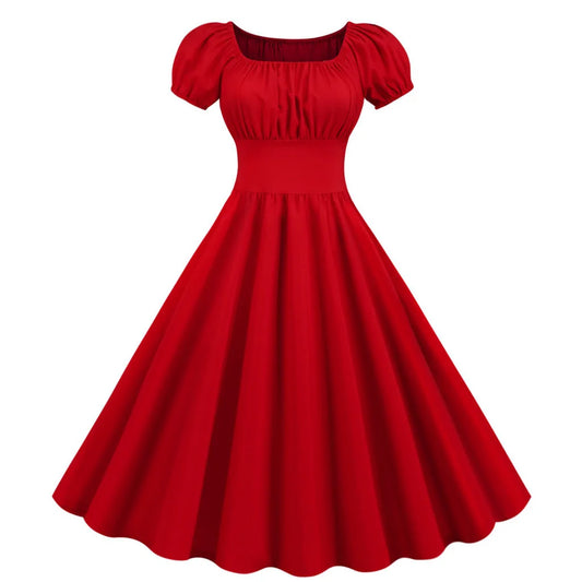 Square Neck Puff Sleeve Swing Dress – main view