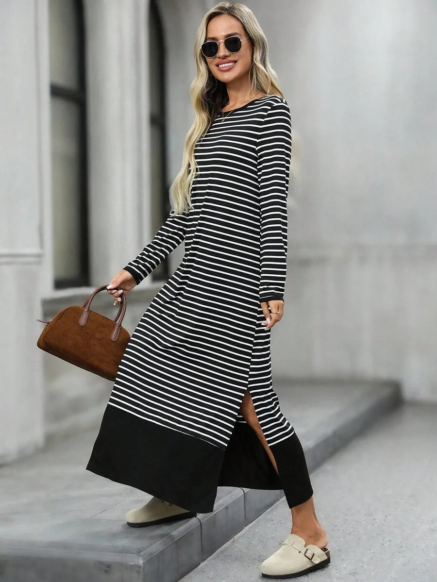 Striped Patchwork Long Sleeve Midi Dress – view 3 of 6