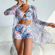 Brazilian Bikini Set Women Floral Printed Beach Wear Three Piece Push Up Cover Up Swimsuit Sexy Swimming Suit 2024 Bathing Suit