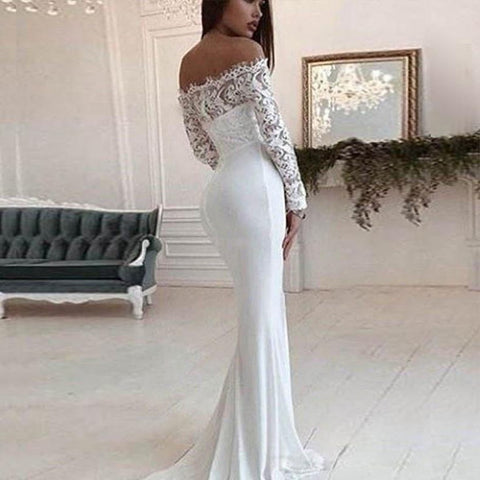 Sexy Lace Long Sleeve Dress Wedding Party Bridesmaid Off Shoulder Slash Neck Gown Dress Cocktail Prom Long Dresses летнее платье