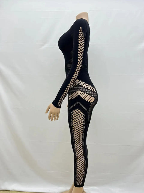 Women Full Sleeve Long Dress Mesh Hollow Out 2024 Fall O-neck Evening Vestidos Sexy Party Club Maxi Dresses Vestidos