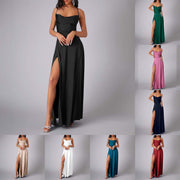 Chiffon Train Women Dress Summer Tank Top Sleeveless Pleated Tank Long Dress Backless Lace Up Sexy Side Slit Dresses 원피스