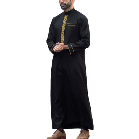 2025 Muslim Men Robe Embroidered Loose Long Skirt Ramadan Prayer Kaftan Pakistan Attire Thobe Gentleman Traditional Dress