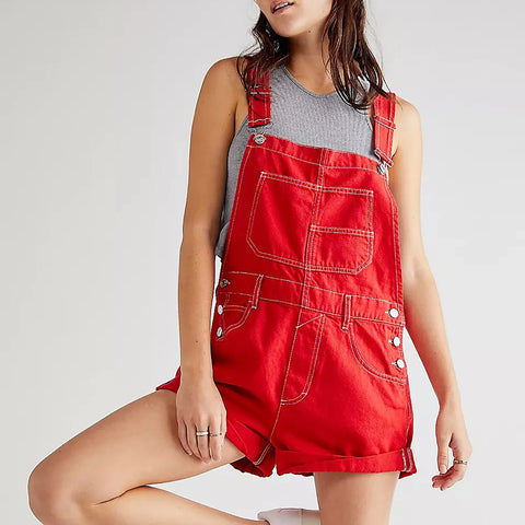 2024 Womens Cowboy Strap Jumpsuit Shorts Denim Loose Pocket Shoulder Strap Jeans Overalls For Women Youthful Woman Clothes
