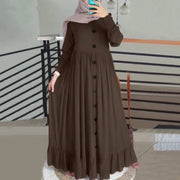 Muslim Hijab Dubai Abaya Long Dress Women Single Breasted Solid Color Islamic Dress Abaya African Dress Dubai Turkey Kaftan