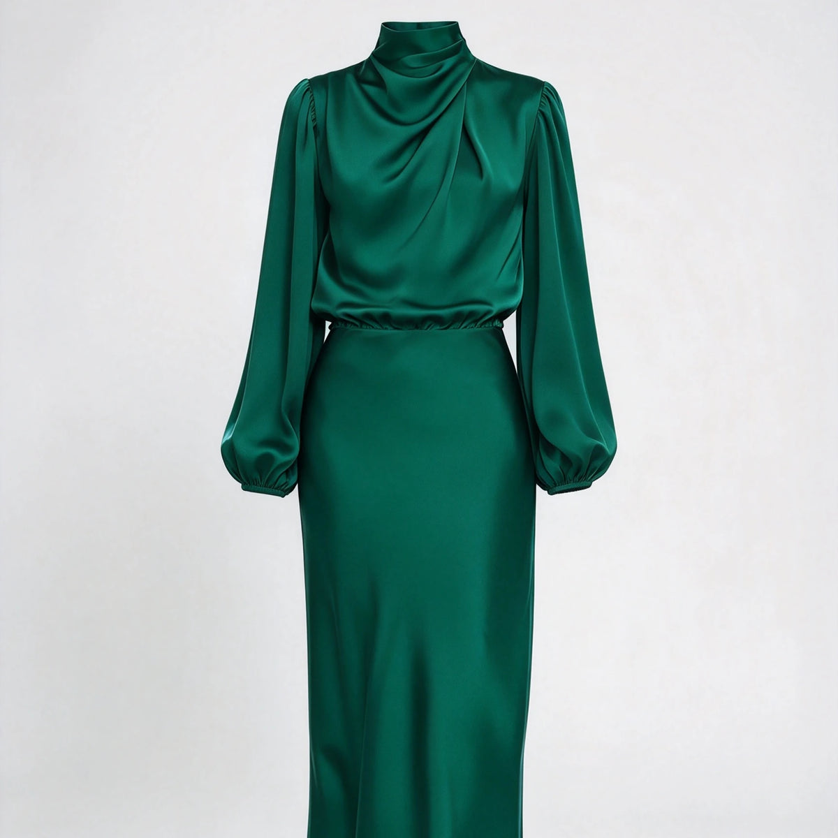 Draped High-Neck Satin Midi Dress – view 4 of 8