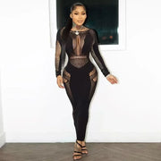 Women Full Sleeve Long Dress Mesh Hollow Out 2024 Fall O-neck Evening Vestidos Sexy Party Club Maxi Dresses Vestidos