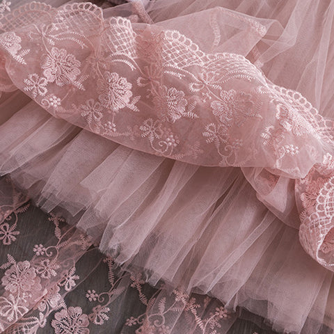 Kids Dresses For Girls 2-7Y Flower Lace Patchwork Tulle Dress Wedding Little Girls Party Birthday Dress Children Casual Clothing