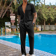 Loose Casual Set Mens Two Piece Outfit Solid Color Short Sleeve Shirts Long Pants Spring And Autumn Fashion Casual Clothes