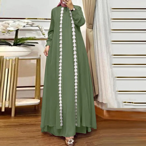 Fashion Muslim Abaya Robe Femme Long Sleeve Loose Sundress Vestidos IsIamic Clothing Women Elegant Patchwork Maxi Dress 2025