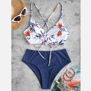Summer Swimwear Women Bikini Sets Floral Printed Bandage Bathing Suits With Bra Padded Monokini Holiday Conservative Swimsuits
