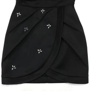 Women V-neck Petal Sleeveless Mini Dress Diamonds Ruched Bodycon Dresses Sexy Night Party Vestidos Fashion Evening