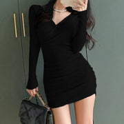 Long Sleeved Sexy Dress Women Clothing Autumn Winter Tight Fitting Skirt Appear Thin Wrap Buttocks Dresses