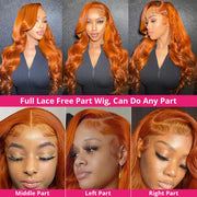 Wiggogo Body Wave Orange Ginger Lace Front Wig 100% Human Hair 30 36 Inch 13X6 Hd Lace Frontal Wigs 13X4 Brazilian Colored Wigs