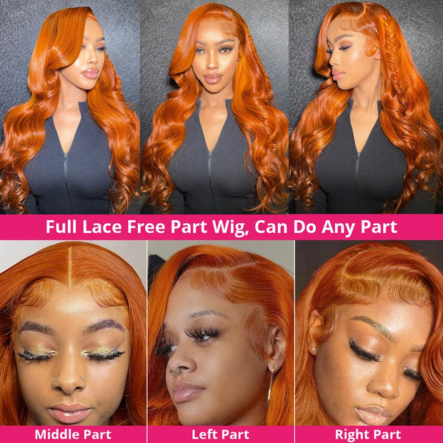Wiggogo Body Wave Orange Ginger Lace Front Wig 100% Human Hair 30 36 Inch 13X6 Hd Lace Frontal Wigs 13X4 Brazilian Colored Wigs
