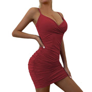 Women Suspenders Party Dress Lady Outfit Sexy Slim Fit Dress V-neck Y2k Clubwear Bodycon Hip-wrapped Mini Dress
