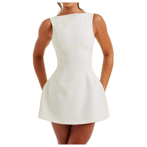 2025 Summer White Backless Slim Mini Dress Woman Sexy Hollow Open Back Bodycon Dress Elegant Wrap A-line Party Dress Vestidos