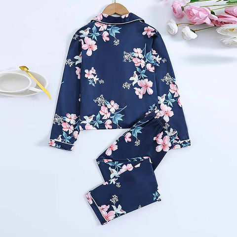 Autumn and Winter Children's Home Wear Sleepwear Suits Floral Cardigan Long Sleeve Pants Children's Pajamas Set Leisure Clothes