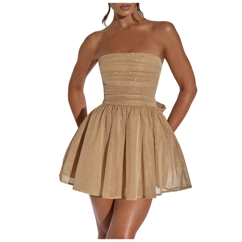 New In Dresses Strapless Short Homecoming Dresses For Teens Sparkly Tulle Prom Cocktail Party Gowns With Bow Robes Courtes