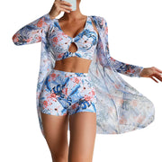 Brazilian Bikini Set Women Floral Printed Beach Wear Three Piece Push Up Cover Up Swimsuit Sexy Swimming Suit 2024 Bathing Suit