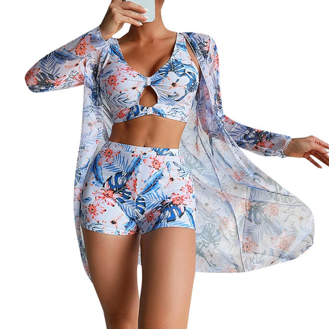 Brazilian Bikini Set Women Floral Printed Beach Wear Three Piece Push Up Cover Up Swimsuit Sexy Swimming Suit 2024 Bathing Suit