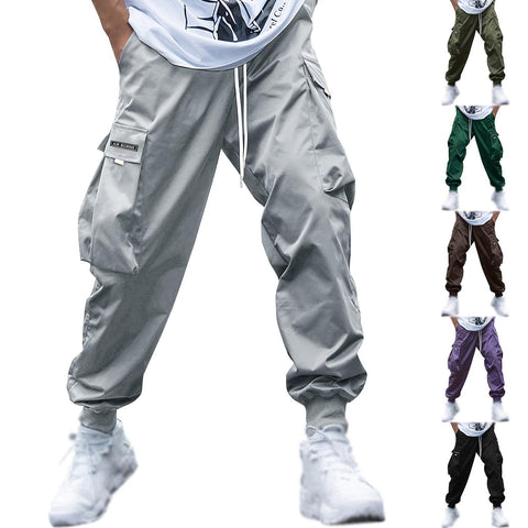 New Men's Casual Jogging Cargo Pants Solid Drawstring Sports Pants WIth Pockets Men Trousers Streetwear Hip-Hop Halen Pants