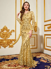 Party Dresses Luxury Women Sequin Dress Purple Round Neck Long Evening Dress Long Sleeved Dress Celebrity Evening Dress Glitter