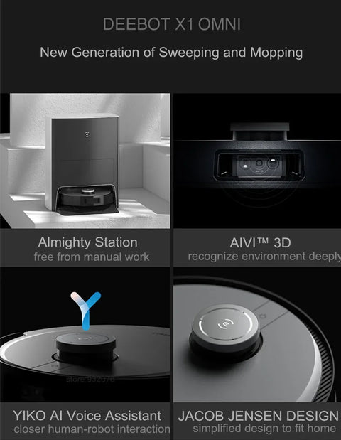 ECOVACS DEEBOT X1 OMNI White Fully Smart Robot Sweep Mop Self Clean Vacuum Cleaner Intelligent Home AI Cleaner Dust Auto Empty