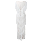 Womens Sexy Deep V Neck Feather Tassel Dress Summer Sleeveless Elegant Fringed Party Long Dress Vestidos De Fiesta 