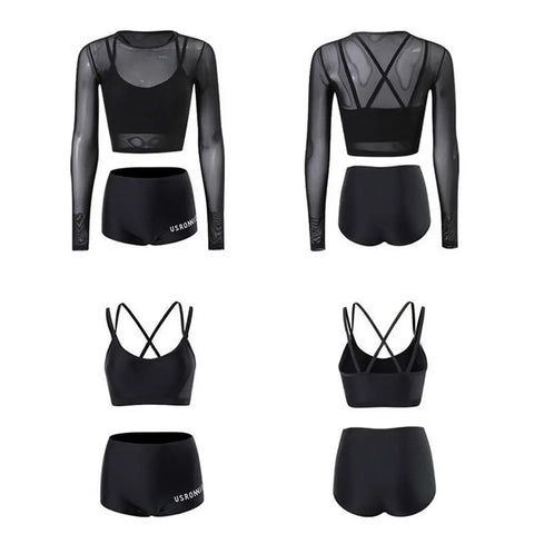 Bikini Sets For Women 3Pcs Soft Swimsuits Bikini Set With Sun Protection Blouse Elastic Comfort Polyester Swimwear For Honeymoon